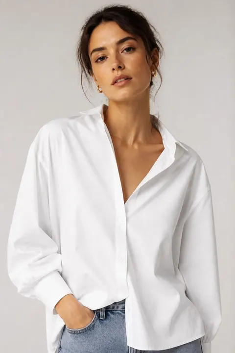 Kadın Beyaz Oversize Bluz – Pamuklu Günlük Üst