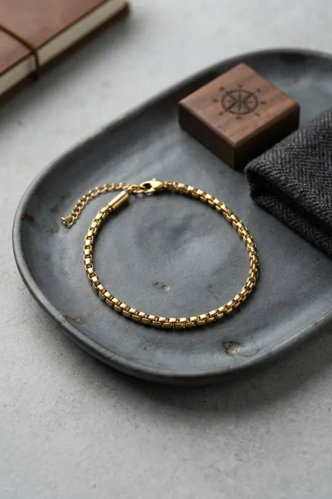 Tegan 316L Çelik Gold Renk Kutu Zincir Erkek Bileklik TG27EB3808