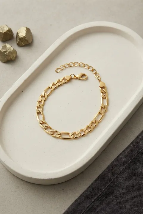Tegan 316L Çelik Gold Renk Figaro Zincir Model Erkek Bileklik TG27EB3810