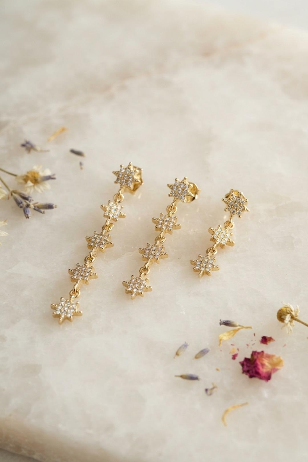 Tegan 3 lü Set Küpe Gold Renk Kutup Yıldızı Detaylı TG27BKP11948