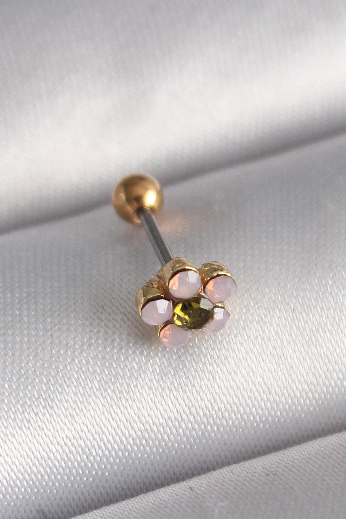 Tegan 316L Çelik Gold Renk Zirkon Taşlı Çiçek Tragus Piercing TG27PR1276
