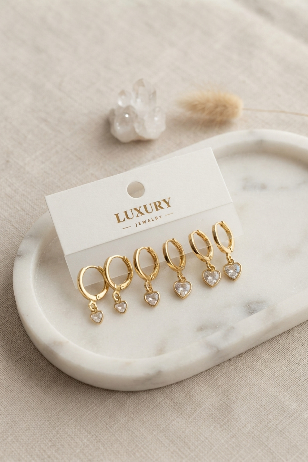 Tegan Kalp Zirkon Taşlı Gold Renk Pirinç Set Küpe TG27BKP11990