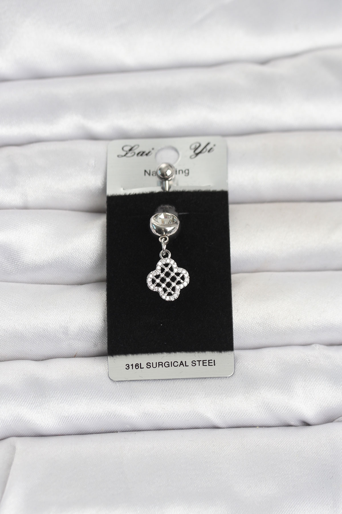 Tegan 316L Cerrahi Çelik Zirkon Taşlı Sallantılı Yonca Model Göbek Piercing TG27PR1397