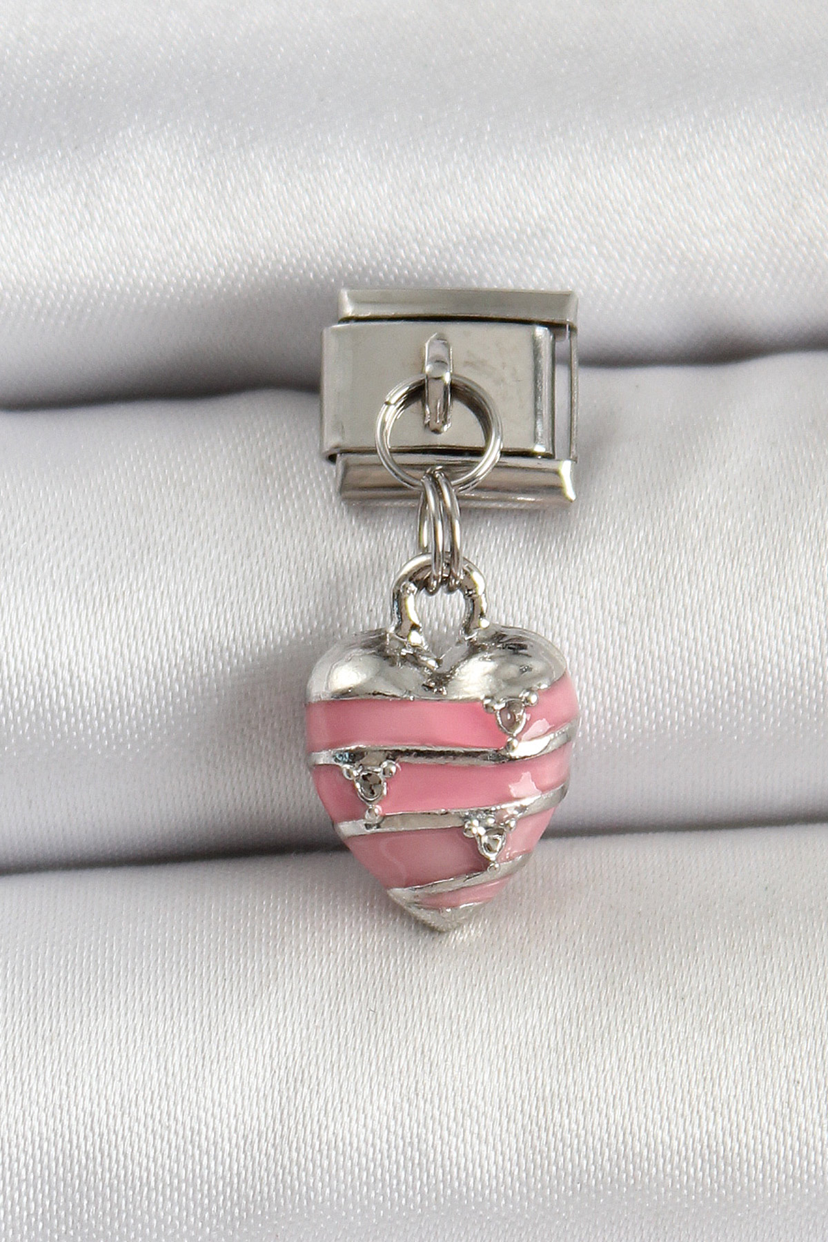 Tegan 316L Çelik Gümüş Renk Pembe Kalp Model Nomination Charm TG27BC1495