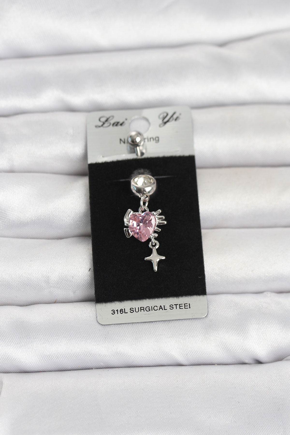 Tegan 316L Cerrahi Çelik Pembe Zirkon Taşlı Model Göbek Piercing TG27PR1408