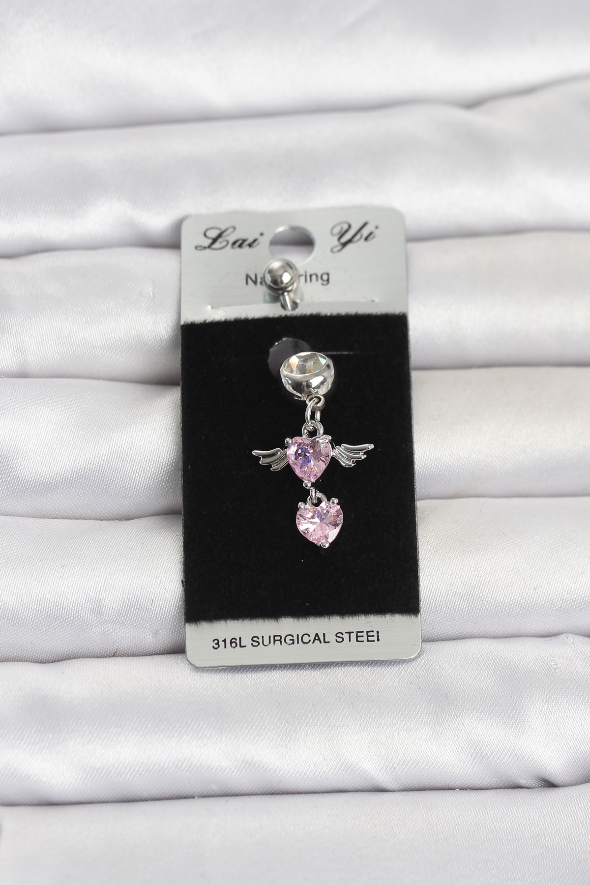 Tegan 316L Cerrahi Çelik Pembe Zirkon Taşlı Kanat Model Göbek Piercing TG27PR1405