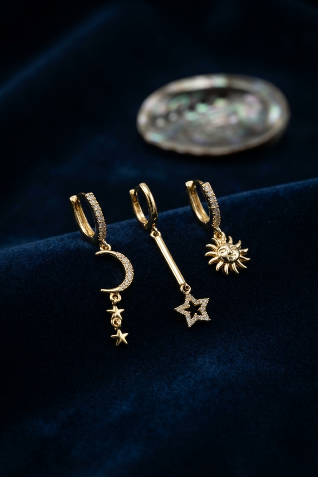 Tegan 3 lü Set Ay Yıldız ve Güneş Model Gold Renk Kadın Küpe TG27BKP11958
