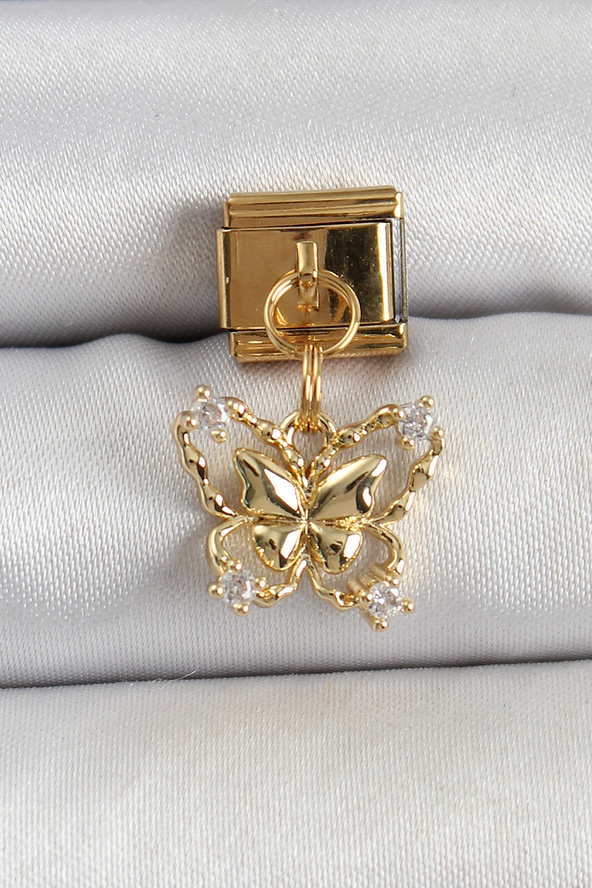 Tegan 316L Çelik Sallantılı Zirkon Taşlı Kelebek Model Gold Renk Nomination Charm TG27BC1414