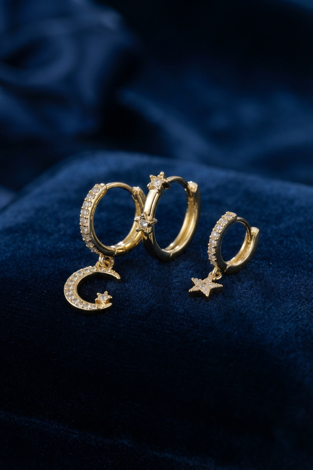 Tegan 3 lü Ay ve Yıldız Model Gold Renk Set Küpe TG27BKP11962