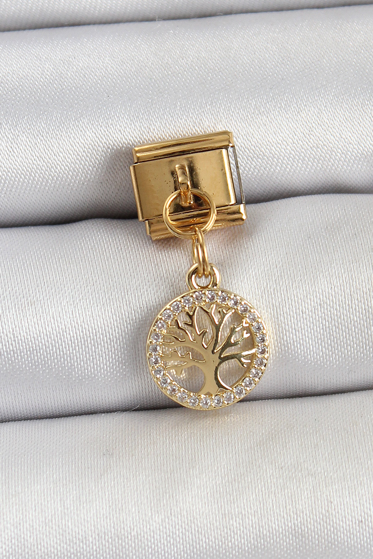 Tegan 316L Çelik Sallantılı Zirkon Taşlı Hayat Ağacı Model Gold Renk Nomination Charm TG27BC1422